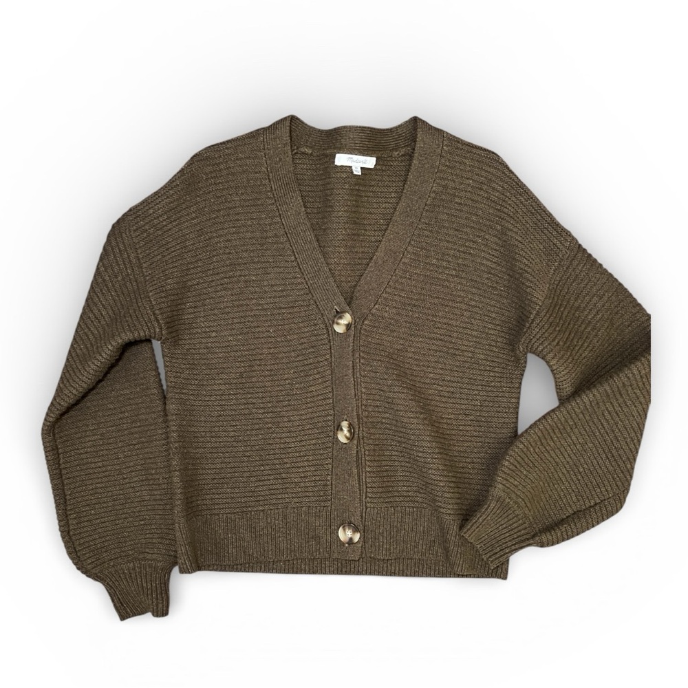 Madewell Olive Green Ribbed V-Neck Button Cardigan - Picture 2 of 5